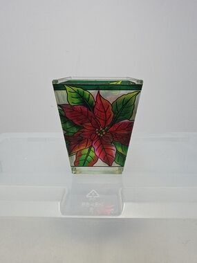 AMIA Stained Glass Poinsettia/ Cardinal Votive Candle Holder 3.25" (N)